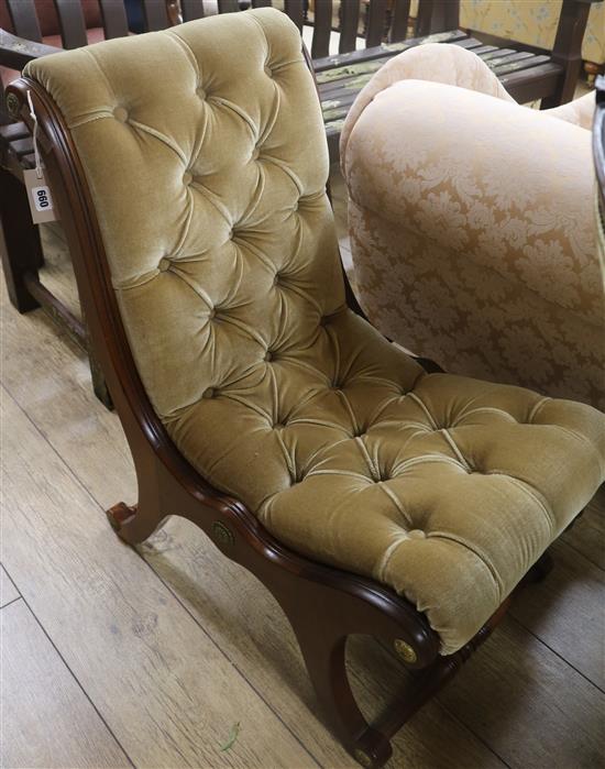 A Victorian mahogany X framed slipper chair